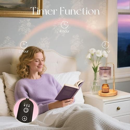 Candeldo Candle Warmer Lamp with Timer: Purple Candle Warming Lamp with 2 Bulbs Height Adjustable Wax Melt Dimmable Bedroom Decor for Women thumbnail 5