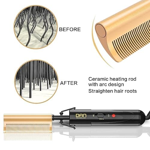 DAN Technology Curved Ceramic Hair Straightener and Heat Press Comb, 450°F Dual Voltage for Natural Black Hair, Portable for Travel & Home | *Dual voltage *Ceramic Technology *30sec Fast heating *High and low switch *360 Swivel Cord *Anti-scald bracket thumbnail 3