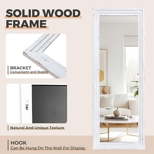 YLYHSST 65"x24" Full Length Mirror Solid Wood Frame Floor Mirror for Living Room, Bedroom Hanging or Leaning, White thumbnail 4