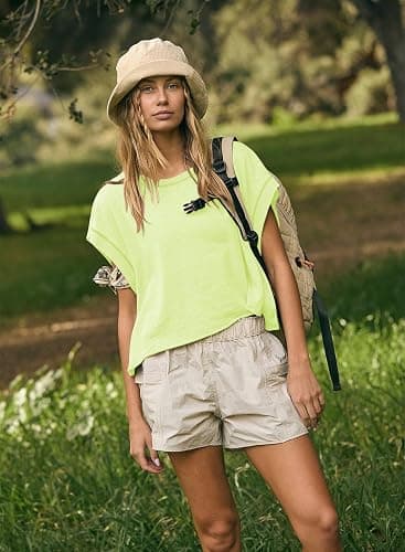 Kumufenc Women Short Sleeve Workout Shirts Open Back Tops Casual Yoga Y2k Athletic Gym Slouchy Crop Running Tees - Small - Yellow Green thumbnail 3