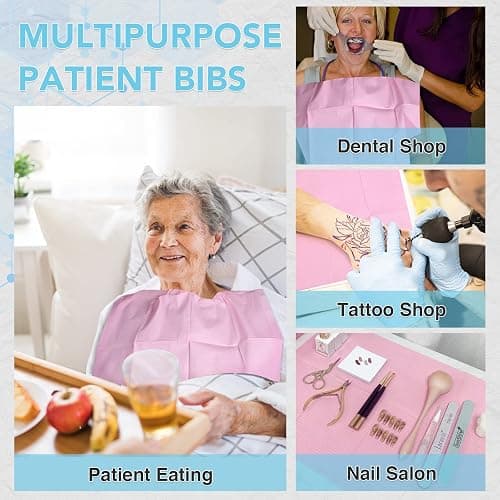 320 Pack Disposable Dental Bibs 13"x18", 3-Ply Waterproof Tattoo Bibs Sheet for Nail Salon, Dental Clinic, Feeding, Tattoo Shop (Pink) thumbnail 6