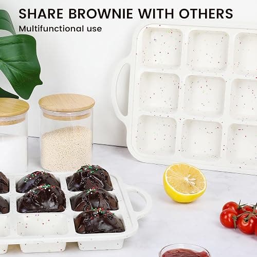 Vinino Silicone Brownie Pan With Dividers, 2 Pack Mini Loaf Pan for Baking Individual, Nonstick 12 Cups Square Muffin Cupcake Pans with Metal Reinforced Frame-Cream thumbnail 2