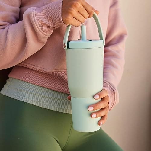BrüMate Resa 35oz 100% Leakproof Tumbler w/Handle & Straw | Flexible SoftSip Straw | Silicone Sleeve for Durability | Stainless Steel | Cup Holder & Travel Friendly Water Bottle (White Polka Dots) thumbnail 2