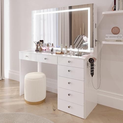 Boahaus Cersei White Velvet Vanity Ottoman with Hidden Storage, Makeup Chair for Vanity Desk, Elegant Foot Rest Stool with Gold Base for Bedroom, Living Room & Dressing Area (Pure White) thumbnail 7