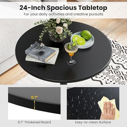 Giantex Two-in-one Bar Table with Detachable Pole, Metal Base, 24" Round Top, 40"/22" Two Convertible Height, Cocktail Table, Coffee Table, Pub Table for Dining Room, Restaurant, Kitchen (6, Black) - 6 - Black thumbnail 7
