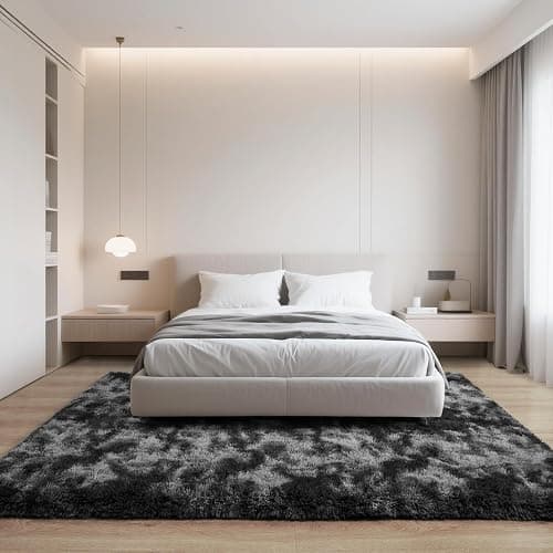 HQAYW 4x6 Black Grey Area Rugs for Living Room, Ultra Soft Fluffy Tie-Dyed Washable Non-Slip Rug, Plush Shaggy Modern Carpet for Kids Girls and Boys Dorms Nursery Bedroom Home Decor thumbnail 6