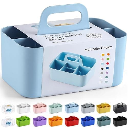 Multiuse Caddy Organizer with Handle, Portable Divided Plastic Tote Bin - Art Craft, Stationary Pen Marker Crayons, Makeup Hair Supplies Storage - Bathroom, Classroom, Dorm, Office, Desk Holder - Blue - Image 1