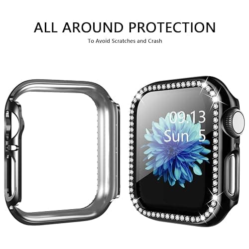 adepoy Compatible for Apple Watch Case 44mm Series 6/5/4 SE Bling Rhinestone Apple Watch Protective Case Bumper Frame Case Cover for iWatch Series 44mm Black thumbnail 3