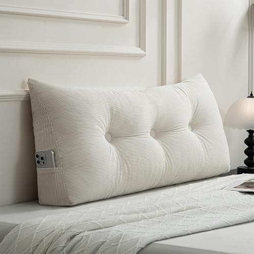 Gnostik Headboard Pillow Twin/Twin XL, Beige Triangle Wedge Pillow Headboard for Dorm, Daybed Backrest Cushion for Reading Sitting Working, 39.4"x15.7"x7.5" - Image 1