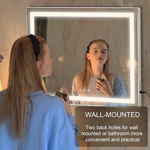 Sucedey Vanity Mirror with Lights, 23" x 18" Makeup Mirror, Hollywood Mirror with 3 Color Modes & Adjustable Brightness, Detachable 10x Zoom Mirror and USB Charging Design (White) - 23L x 18W inches thumbnail 8