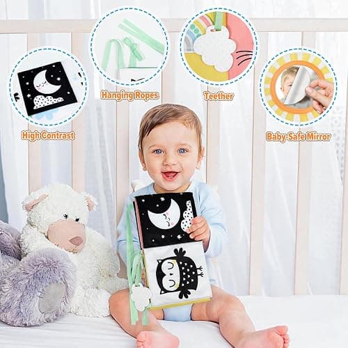OKOOKO Black and White Baby Book High Contrast Baby Toy 0-6 Months Baby Soft Book Tummy Time Toy Crib Stroller Toy Montessori Sensory Toy Early Education for 0-6 6-12 Months Newborn Baby Infant - Rainbow thumbnail 3