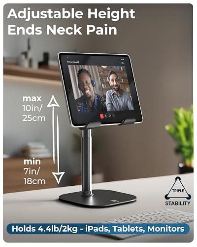 Cooper TabHolder, 7-10" Height Adjustable Tablet Stand, Premium iPad Stand for Desk, 270° Tilt Portable Monitor Holder for 15.6-17" Displays, for All iPad, Kindle, Surface, Samsung Tablets (Black) thumbnail 2