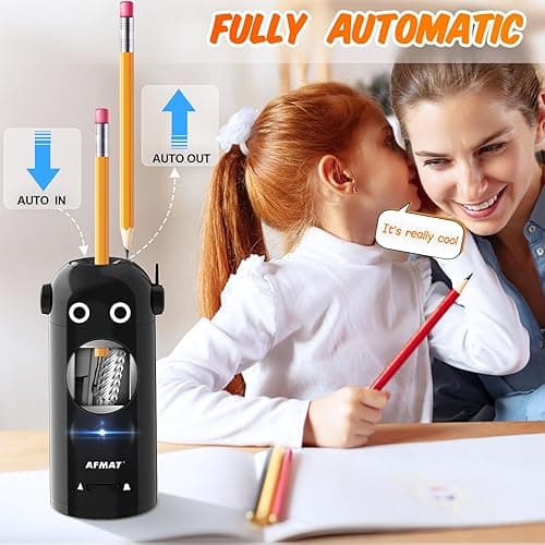 AFMAT Electric Pencil Sharpener, Robot Pencil Sharpener for Colored Pencils 7-11.5mm, Auto in & Out, Fully Automatic Rechargeable Hands-Free Pencil Sharpener for Home Classroom, Battery Operated thumbnail 3