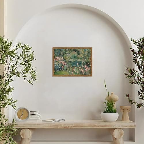 Framed Vintage Floral Landscape Canvas Wall Art, Rose Garden Pond Wall Decor Paintings, Rustic Cottagecore Nature Plant Pictures Prints Aesthetic Home Decor for Living Room Bedroom Bathroom 8x10 inch thumbnail 5