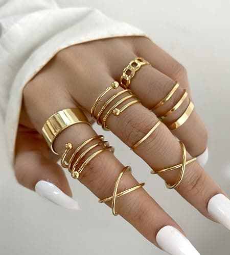 YEEZII 25 Pcs Gold Knuckle Rings Set for Women, Cute Stackable Finger Midi Rings, Dainty Gold Chunky Stacking Statement Womens ring pack thumbnail 3