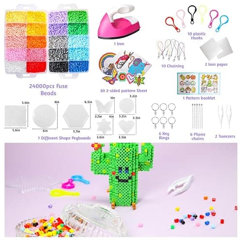 Meland Fuse Beads with Mini Iron - 24,000pcs Beads for Crafts for Girls Age 3-12 Year Old, 24 Color 5MM Melty Bead Set, Art & Craft Kit for Girls Gift Idea for Birthday Christmas thumbnail 5