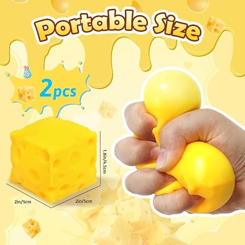 Audasi 2Pcs 5cm Unbreakable Cute Toys Stress Ball Cheese Block Sensory Toy Relieves Stress for Kids And Adults thumbnail 2