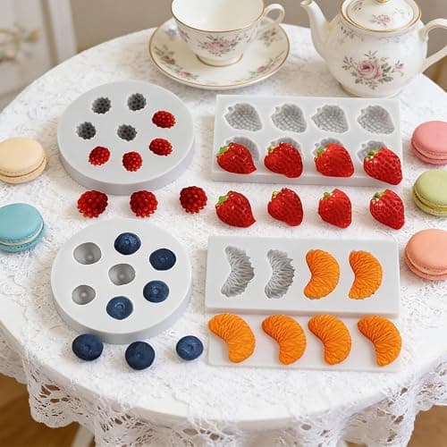 4 PCS Fruit Shaped Silicone Molds - 3D Mini Chocolate & Fruit Jelly Molds Strawberry Orange Blueberry Mulberry Candle Silicone Fruit Mold for Cupcake Decorating, Soap, Chocolate thumbnail 2