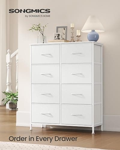 SONGMICS Dresser for Bedroom, Tall Dresser with 8 Fabric Drawers | Chest of Drawers with Steel Frame, for Closet & Entryway, Cloud White and Snow White, BELLAH Collection ULGS124W01S thumbnail 3
