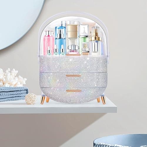 Ptesly Teen Girls Gift Makeup Organizer, Skincare & Jewelry Storage, Cosmetics Display Case, Makeup Holder, Bathroom Organizer (Bling Rhinestone) thumbnail 7