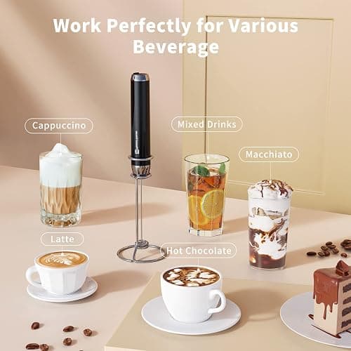 Maestri House Rechargeable Milk Frother with 3 Heads, LunaFro AS Handheld Electric Foam Maker Waterproof Detachable Stainless Steel Whisk Drink Mixer Foamer with Stand for Lattes, Cappuccino, Egg thumbnail 8