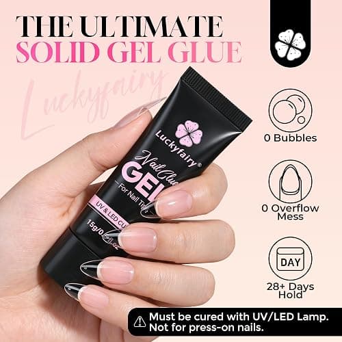 Luckyfairy Gel Nail Glue for Nail Tips, Soft Solid Nail Glue, Cured Needed, 15ml Soak Off Adhesive Bonding for Clear Acrylic Nails Fake Nails Extension, Not for Press-on thumbnail 2