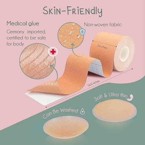 GAKI Store Boob Tape boobytape for breast lift - Trans & Invisible Skin Tape, Backless Bra,S, 2 Nipple Covers Lingerie, Outfits Shape Tape, Sticky Bra Push Up Bob breast enhancement thumbnail 2