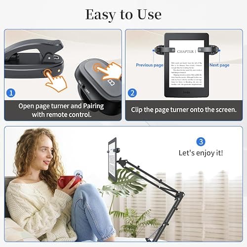 [2 Clips] Finger Ring Kindle Page Turner Remote Control for Paperwhite: Rechargeable Wireless Clicker for Reading on Bed for iPhone Android iPad, Camera Shutter & Video Record Accessories (Black) thumbnail 6