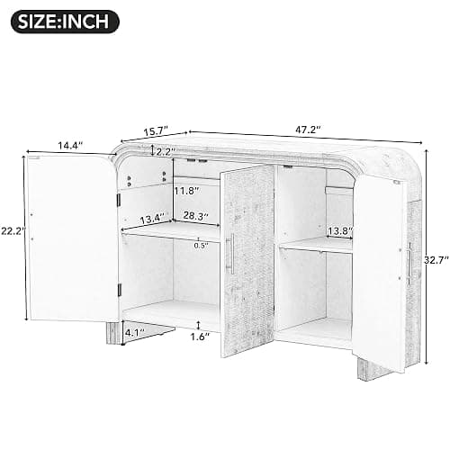 LETBASK 47.2" Retro Minimalist Curved Sideboard with Gold Handles,Adjustable Storage Cabinet Shelves for Living Room, Dining Room, or Office Decor(Natural Wood Wash,47.2" Sideboard) - Natural Wood Wash,47.2"sideboard thumbnail 2