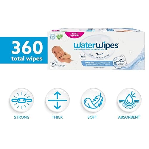 WaterWipes Sensitive+ Newborn & Baby Wipes, 360 Count (6 Packs), 3-In-1 Cleans, Cares, Protects, 99.9% Water, Unscented thumbnail 2