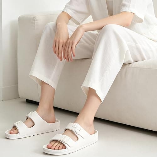 FUNKYMONKEY Women's Comfort Slides with Arch Support, Non-Slip Lightweight Foam Slip-on Flat Beach Sandals with Adjustable Buckle for Vacation & Everyday Wear thumbnail 2
