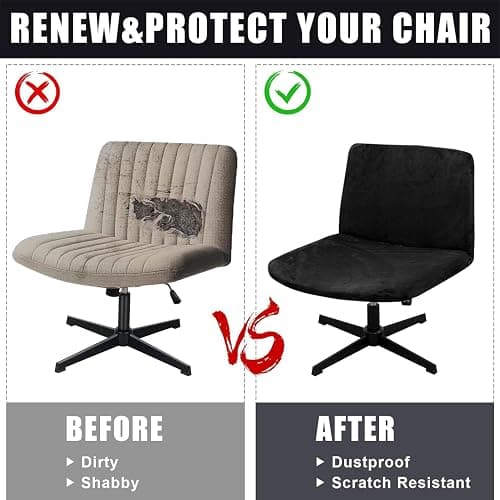 Deisy Dee Velvet Cross Legged Office Chair Covers - Upgrade Your Armless Wide Seat Computer Task Chair with Soft and Vibrant Velvet Stretch Covers - Transform Your Workspace in Minutes (Black) thumbnail 4