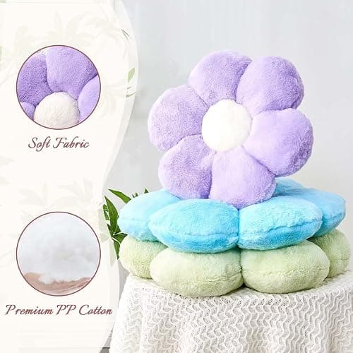 Kcvvcr Lavender Flower Pillow, 17.7" Flower Shaped Plush Decorative Throw Pillow for Bed thumbnail 4