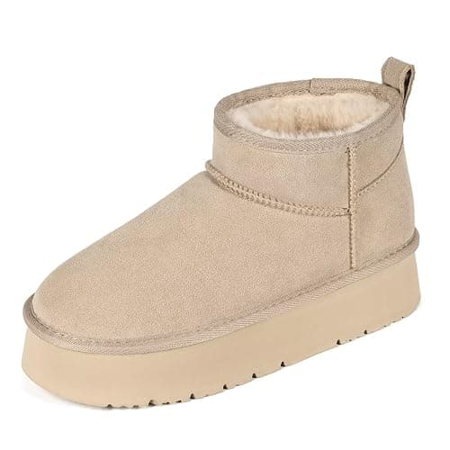OOW Ankle Platform Boots for Women Genuine Suede Short Winter Snow Boot with Cozy Memory Foam - Image 1