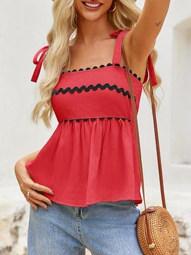 Tankaneo Womens Cute Tank Tops Summer Casual Peplum Babydoll Square Neck Tie Strap Backless Shirts thumbnail 6