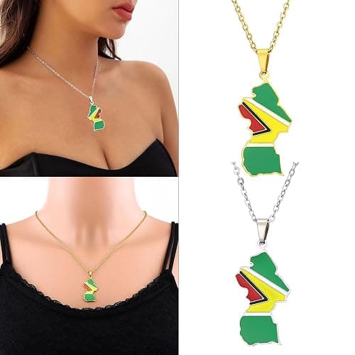 WISHNYMPH Vintage Guyana Map Pendant Necklace Stainless Steel Country Outline Charm Necklace Jewelry thumbnail 2