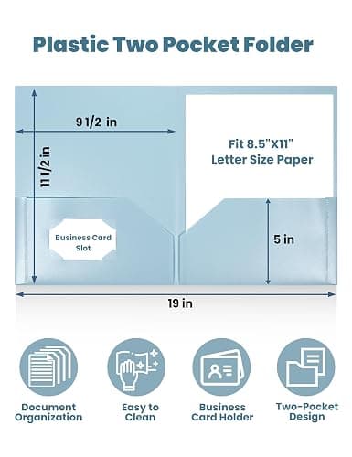 SUNEE Folders with Pockets (6 Pack, Pastel Colors), Plastic Folder with Pocket, Poly Folder for Documents Letter Size, 2 Pocket Folders for Kids, Home, School, Office thumbnail 3
