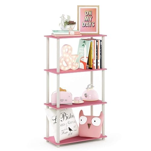 Furinno Turn-N-Tube 4-Tier Multipurpose Shelf Display Rack, Round Tubes, Pink/White - Image 1