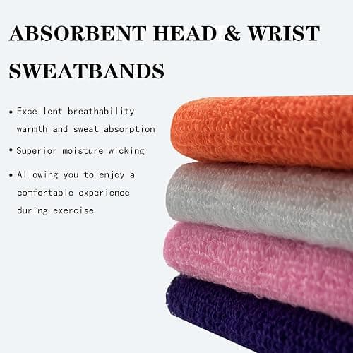 IMAGERIO 6 Pieces Sweatband Set Sports Headband Wristband Set, Moisture Wicking Athletic Sweatbands 4 Wrist Sweatband and 2 Headbands, Terry Cloth Sweat Absorbing Head Band for Workout thumbnail 6