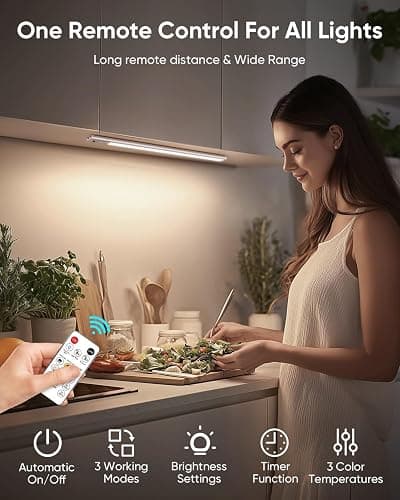 Under Cabinet Lighting Wireless, 2200mAh Rechargeable Battery Operated Motion Sensor Light Indoor, 3 Color Temps Under Counter Light, Dimmable Wireless Closet Lights w/Remote for Kitchen,Pantry,4 Pack thumbnail 3