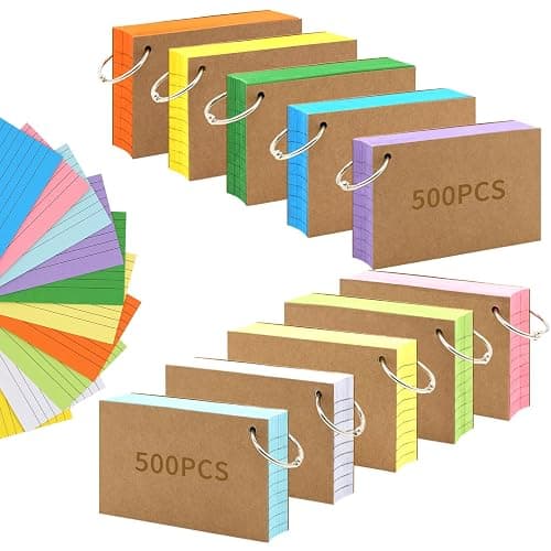 Lovppy 1000 PCS Index Cards 3x5 Inches Colored Flash Cards with Ring,Punched Lined Flashcards Ruled Index Cards Notecards Study Cards Heavy Note Cards for Studying, Office, Home,School - Image 1