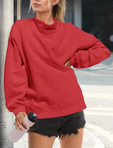 Yanekop Womens Mock Turtleneck Sweatshirt Oversized Turtle Necks Tops Casual Long Sleeve Pullover Sweatshirts Outfits thumbnail 4