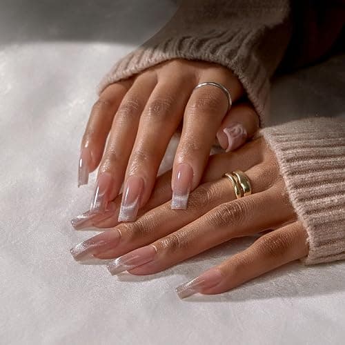 BTArtboxnails XCOATTIPS Press on Nails - Cat Eye Christmas Press on Nails, French Tip Nails Long Square Nail Tips, Soft Gel Nails False Nail, Soak Off Acrylic Fake Nails Extensions thumbnail 4