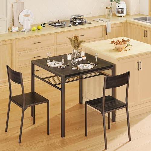 Gizoon Dining Table Set for 2, 3 Piece Kitchen Table with 2 Chairs for Small Space, Apartment, Kitchen, Dining Room, Space-Saving thumbnail 3
