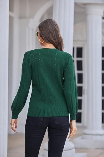 GRACE KARIN Women's Long Lantern Sleeve Crew Neck Crochet Top Hollow Out Fall Pullover Sweater thumbnail 5