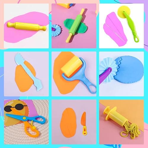 Kleeblatt Dough Tools Set for Kids - 19 Pcs Playdough Kit with 9 Basic Dough Tools, 9 Double-Headed Clay Carving Tools & Cleaning Brush, Safe for Toddlers Ages 2-8, for Clay/Plasticine/Sand thumbnail 6