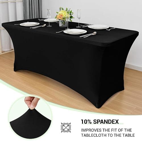 Obstal 6ft Stretch Black Spandex Table Cloth for Standard Folding Tables - 2 Pack Universal Rectangular Fitted Tablecloth Protector for Wedding, Trade Show, Vendor Stand thumbnail 4