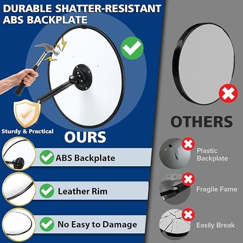 Narremcoy New Upgraded 22" HD Convex Mirror - 160° Adjustable Wide Angle View, Leather Frame & ABS Back, Traffic Mirror for Indoor/Outdoor Use in Garage, Warehouse, Driveway, Store & Office Security thumbnail 5