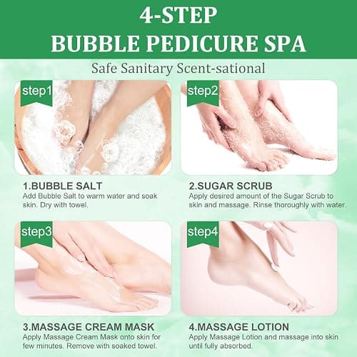nbc BeautiLab Pedicure Kit Foot Soak Set: Bubble Salt, Sugar Scrub, Massage Mask, Massage Lotion in a Box, 4 Step Foot Spa Kit for Dry Feet,Tired Feet（3 Set Eucalyptus) thumbnail 6