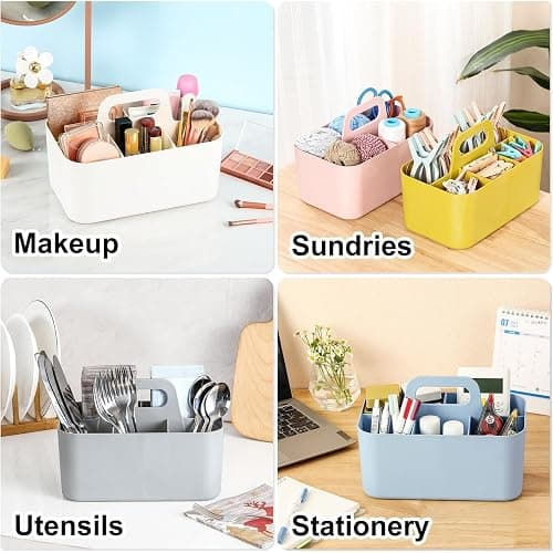 Multiuse Caddy Organizer with Handle, Portable Divided Plastic Tote Bin - Art Craft, Stationary Pen Marker Crayons, Makeup Hair Supplies Storage - Bathroom, Classroom, Dorm, Office, Desk Holder - Pink thumbnail 4
